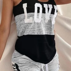 Levency New In Letter Print Tank Top & Short Pants Set