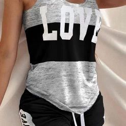 Levency New In Letter Print Tank Top & Short Pants Set