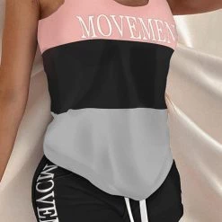 Levency New In Letter Print Tank Top & Short Pants Set