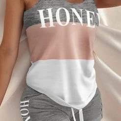 Levency New In Letter Print Tank Top & Short Pants Set