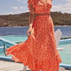 Levency Poka Dot Ruffles V Neck Tank Skirts Set