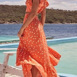 Levency Poka Dot Ruffles V Neck Tank Skirts Set