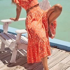 Levency Poka Dot Ruffles V Neck Tank Skirts Set