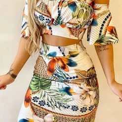 Levency Print Off Shoulder Bodycon Skirt Set New In