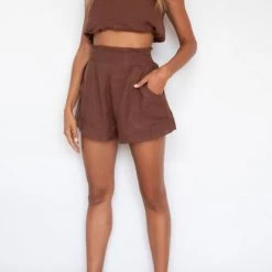 Levency New In Solid O Neck Crop Tank Short Set