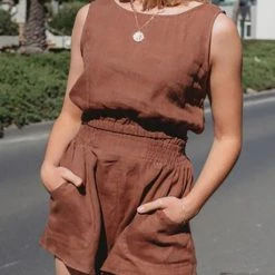 Levency New In Solid O Neck Crop Tank Short Set