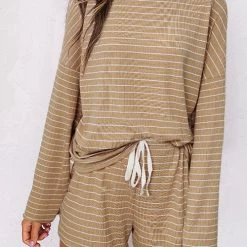 Levency New In Stripe Long Sleeve Tee Shorts Set