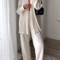 Levency Pleated Oversized Shirt And Trouser Set New In