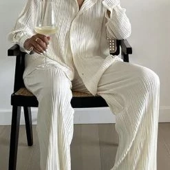 Levency Pleated Oversized Shirt And Trouser Set New In