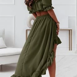 Levency New In Flounce Off Shoulder Crop Irregularity Skirt Set