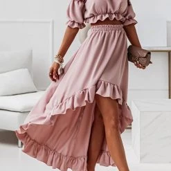 Levency New In Flounce Off Shoulder Crop Irregularity Skirt Set