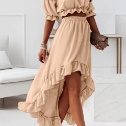 Levency New In Flounce Off Shoulder Crop Irregularity Skirt Set