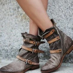Levency Boho Leather Buckle Ankle Flat Boot