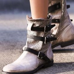 Levency Boho Leather Buckle Ankle Flat Boot