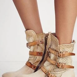 Levency Boho Leather Buckle Ankle Flat Boot