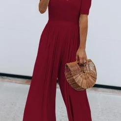 Levency U Neck Short Sleeve Loose Jumpsuit New In