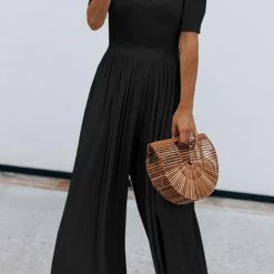 Levency U Neck Short Sleeve Loose Jumpsuit New In