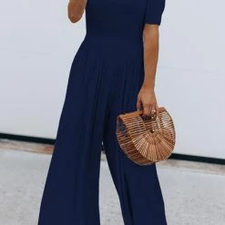 Levency U Neck Short Sleeve Loose Jumpsuit New In