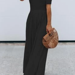 Levency U Neck Short Sleeve Loose Jumpsuit New In