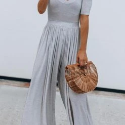 Levency U Neck Short Sleeve Loose Jumpsuit New In