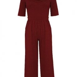 Levency U Neck Short Sleeve Loose Jumpsuit New In