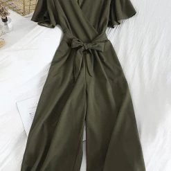Levency Bow Tie V Neck Short Sleeve Jumpsuit