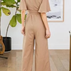 Levency Bow Tie V Neck Short Sleeve Jumpsuit