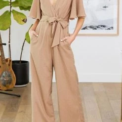 Levency Bow Tie V Neck Short Sleeve Jumpsuit