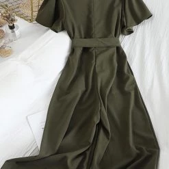 Levency Bow Tie V Neck Short Sleeve Jumpsuit