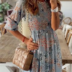 Levency Floral Print O Neck Maxi Dress 11 Levency Floral Print O Neck Maxi Dress