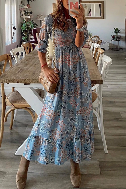 Levency Floral Print O Neck Maxi Dress 2 Levency Floral Print O Neck Maxi Dress