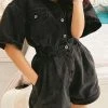 Levency Pockets Denim Short Sleeve Romper