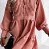 Levency Button Layered Long Sleeve Mini Dress New In