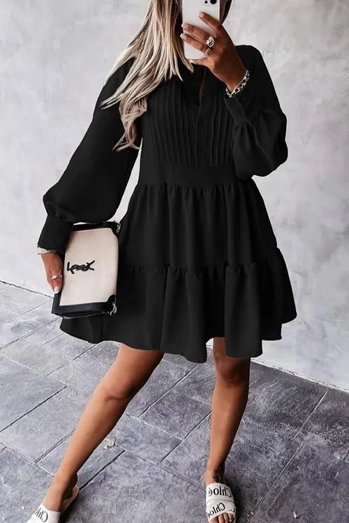 Levency Button Layered Long Sleeve Mini Dress New In 4 Levency Button Layered Long Sleeve Mini Dress New In