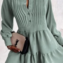 Levency Button Layered Long Sleeve Mini Dress New In