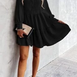 Levency Button Layered Long Sleeve Mini Dress New In 17 Levency Button Layered Long Sleeve Mini Dress New In