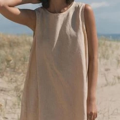 Levency New In Pockets O Neck Mini Dress