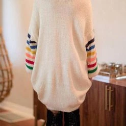 Levency Turtleneck Rainbow Stripe Sweater Dress New In