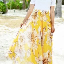 Levency New In Floral Print Chiffon Maxi Skirts