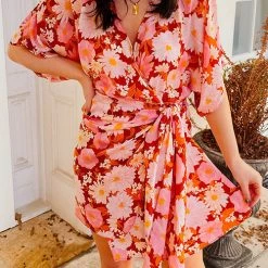 Levency New In Floral Side Tie Wrap Dress
