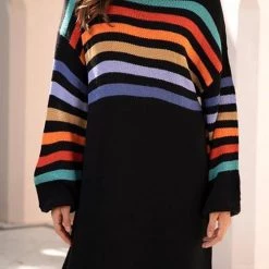 Levency Turtleneck Rainbow Stripe Sweater Dress New In