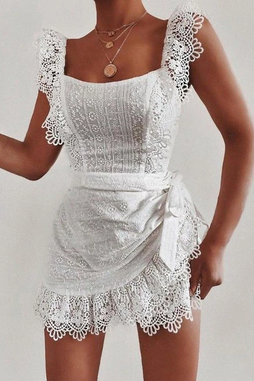 Levency Lace Trim Wrap Front Mini Dress 4 Levency Lace Trim Wrap Front Mini Dress