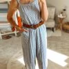 Levency Pockets Stripe Jumpsuits