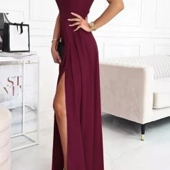 Levency Cut Out Neck High Slit Maxi Dress