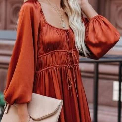 Levency New In Satin Pocket Drawstring Long Sleeve Midi Dress 15 Levency New In Satin Pocket Drawstring Long Sleeve Midi Dress