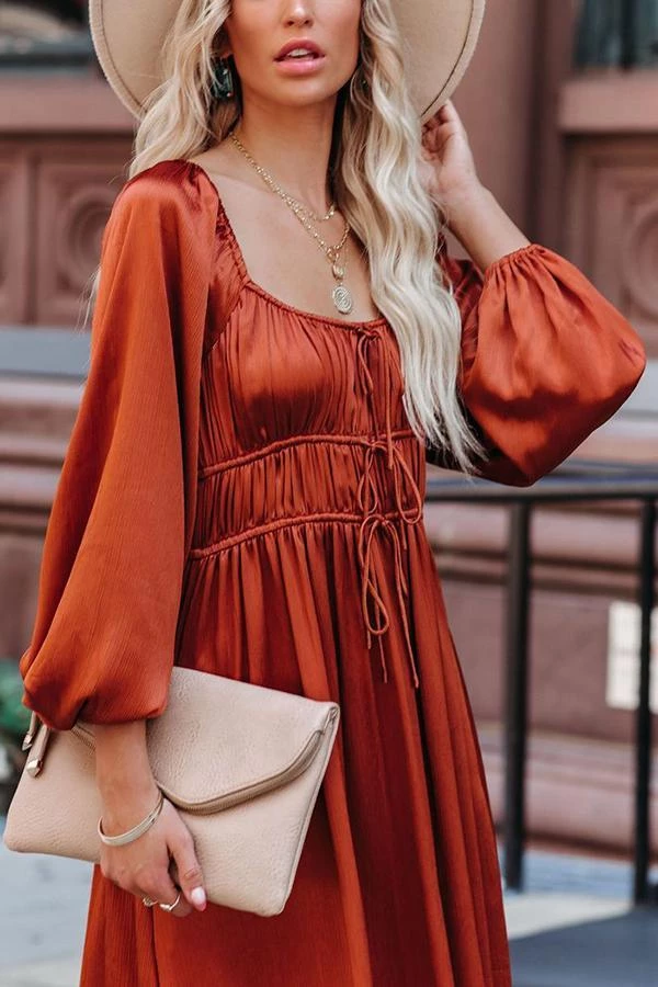 Levency New In Satin Pocket Drawstring Long Sleeve Midi Dress 7 Levency New In Satin Pocket Drawstring Long Sleeve Midi Dress