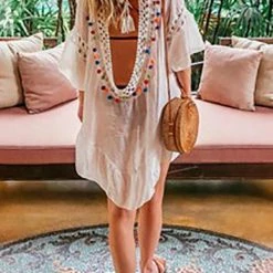 Levency Pom Poms Backless Cover Up New In