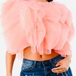 Levency New In Ruffled Feathers Sleeveless Tulle Top