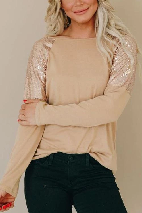 Levency Sequin Shoulder Long Sleeve Top 8 Levency Sequin Shoulder Long Sleeve Top