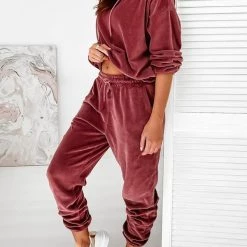 Levency New In Velvet Drawstring Hooded Joggrt Set